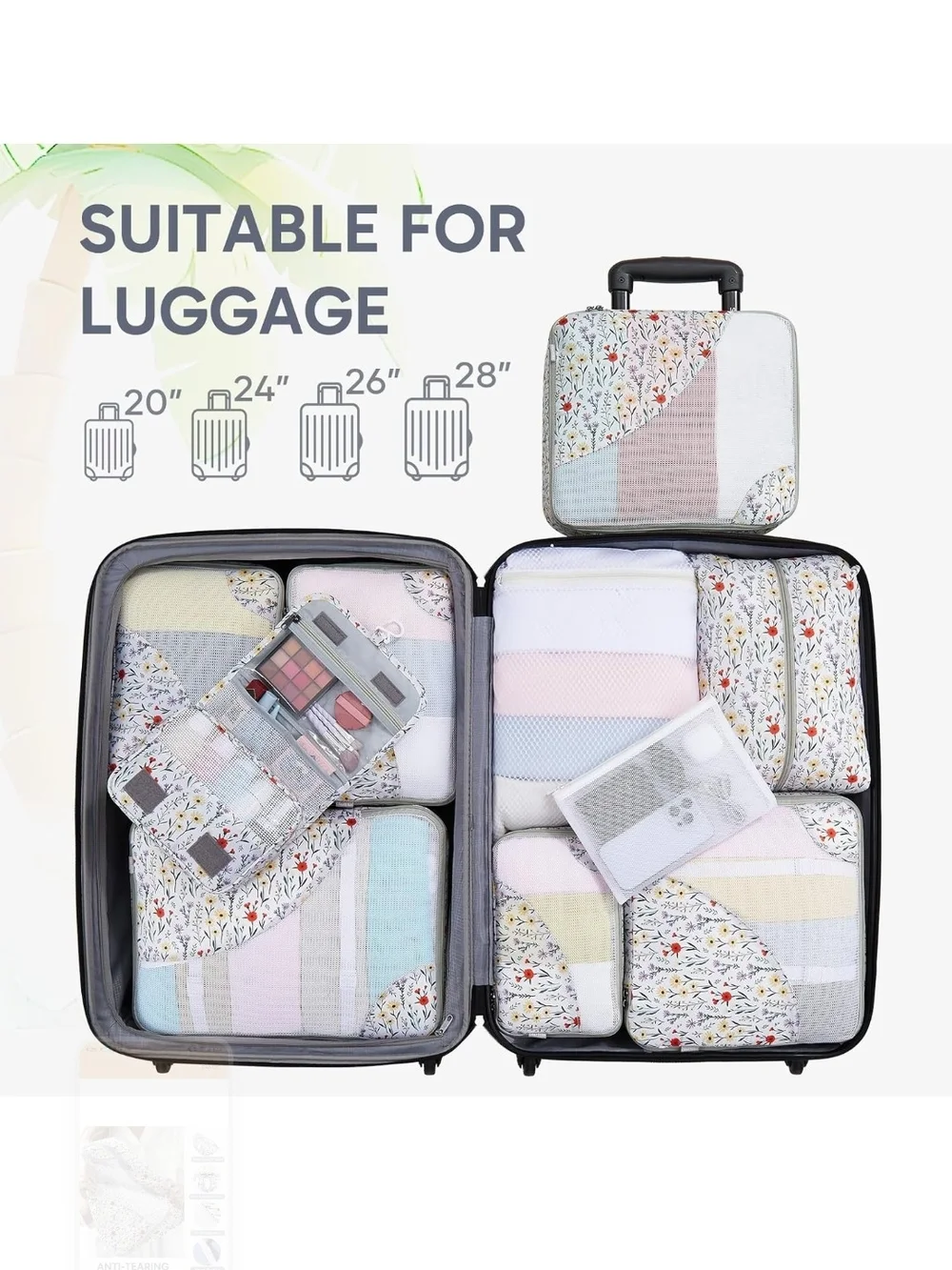 Floral Travel Packing Cube Set – White & Multicolor